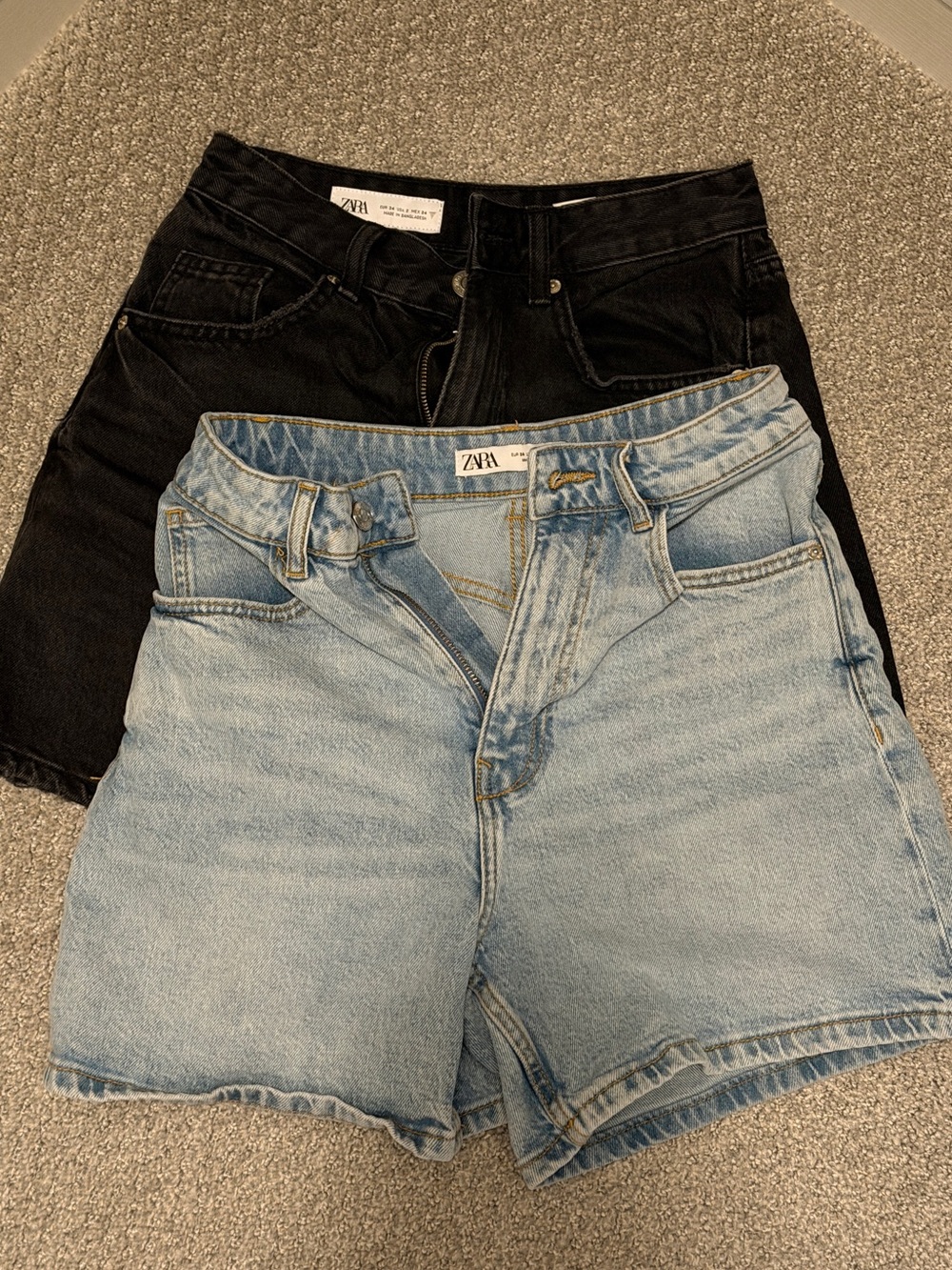 Zara Light Blue and Black Denim Shorts Duo